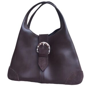 Tiffany & Fred Brown Leather & Suede Hobo With Buckle Detail